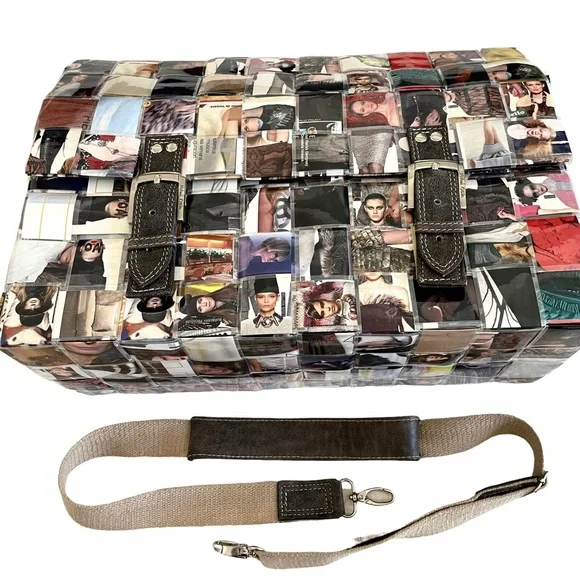 Designer Travel Weekend Bag/Large Tote Artisan Laminated Recycled Magazines - Picture 10 of 16